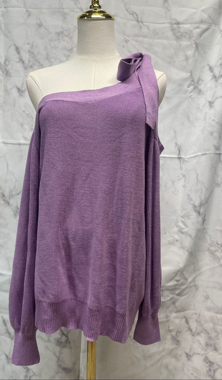 NWT New York & Company XL Lavender One Shoulder Bow Tie Knit Sweater Top - Picture 2 of 8